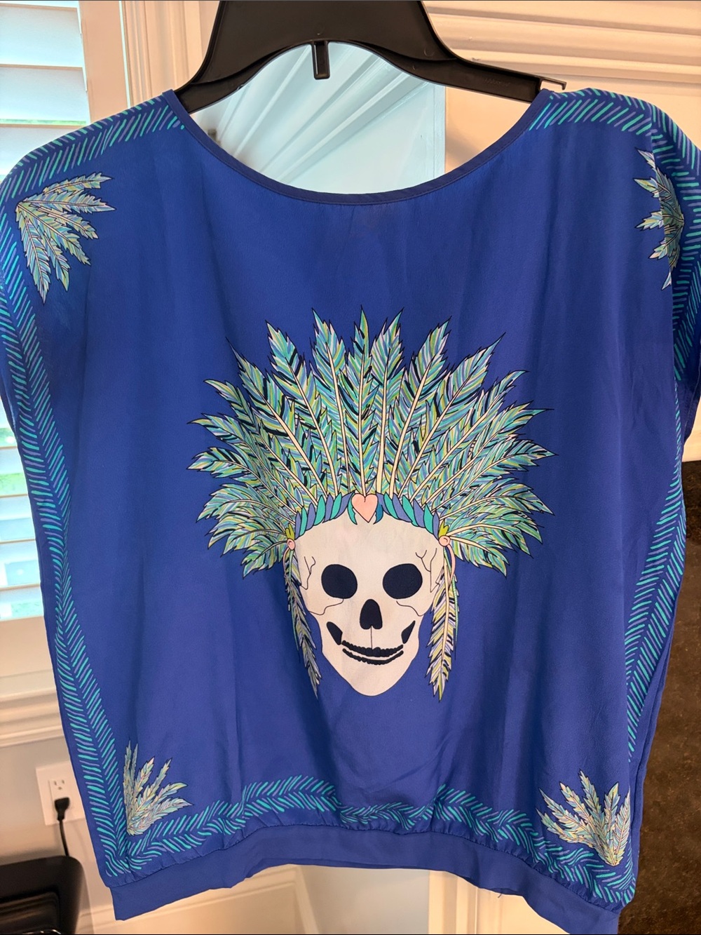 Women’s Cobalt Blue Skull & Feather Print Tunic